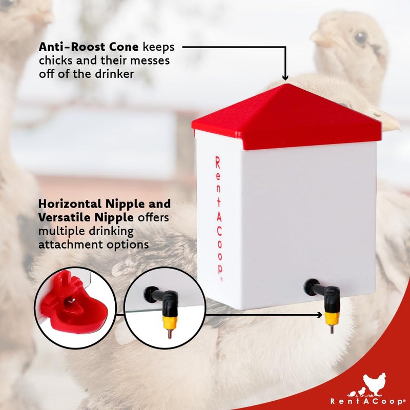 RentACoop 64oz(2L) Drinker Plus 2 Versatile Nipples - Suitable for Chicks, Quail, Pigeons, Doves, and Other Smaller Birds - Image 4